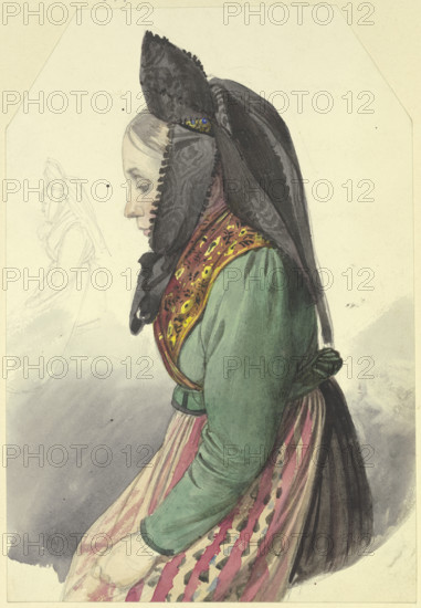 Peasant girl to the left, 19th century. Creator: Jakob Becker.