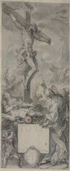 Typology of the Raising of the Brazen Serpent and the Crucifixion of Christ, 16th century. Creator: Abraham Bloemaert ?.