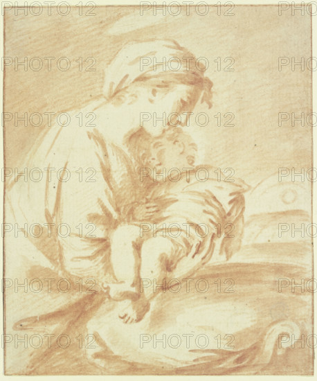 Mary lays the Christ Child down to sleep, 17th century. Creator: Sébastien Bourdon.