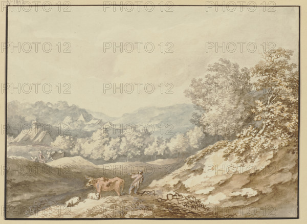 Mountain landscape with a village in the middle ground, 18th century. Creator: Karl Kuntz.