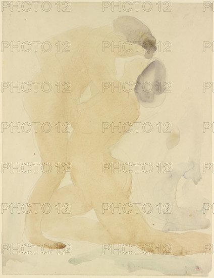 Two women embrace and look at each other, the one on the right kneeling, c1860-1900. Creator: Auguste Rodin.