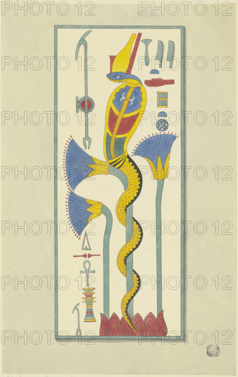 Cartouche with a snake, hieroglyphs, and vegetal decoration, 1829-1830. Creator: Friedrich Maximilian Hessemer.