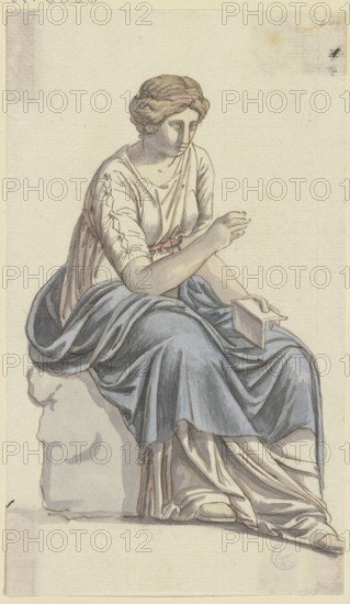 The Muse of History: Seated Woman with a Book in Her Left Hand (Regarding Goethe's Roman Carnival). Creator: Johann Georg Schütz.