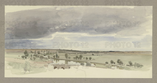 Landscape with a body of water and a stone dam, 1849. Creator: Carl Theodor Reiffenstein.