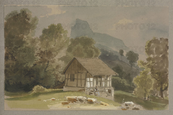 Hut in an alpine landscape, c1849. Creator: Carl Theodor Reiffenstein.