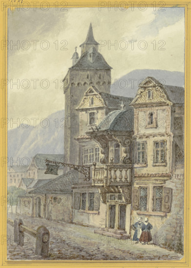 Old houses and a tower, c1840s. Creator: Hector von Gunderrode.