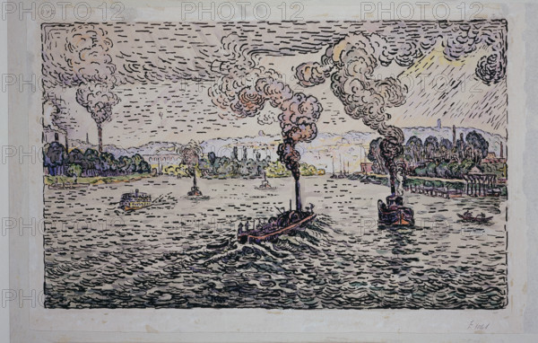 Steamers on the Seine, c1893-1898. Creator: Paul Signac.