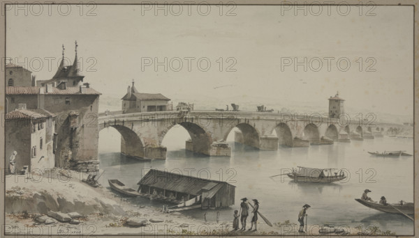View of the Pont de la Guillotière in Lyon, 1760. Creator: Jean-Jacques de Boissieu.