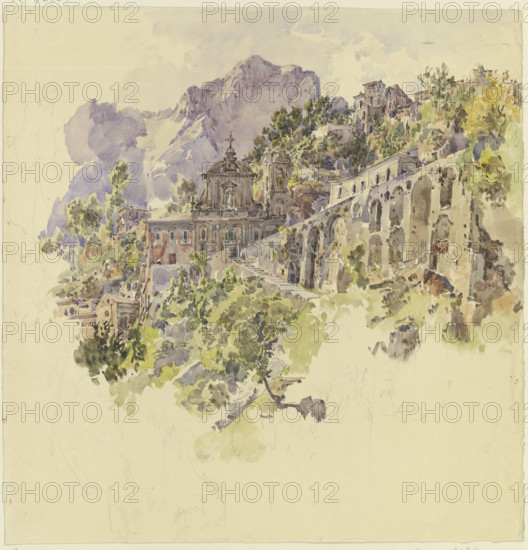 Mountain monastery with large terraces and staircases, c1841-1847. Creator: Johann Nepomuk Rauch.