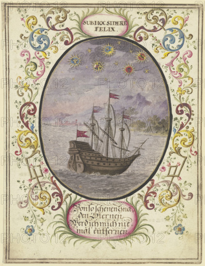A ship in an oval, c1740-1788. Creator: Johann Esaias Nilson.