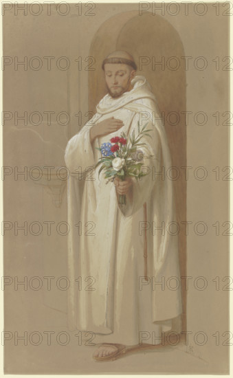 Carthusian monk with a bouquet of symbolic flowers, 1851. Creator: Eduard von Steinle.