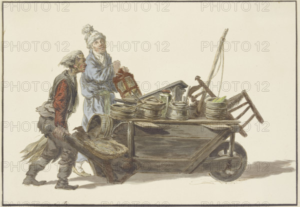 A grocer with his servant and wheelbarrow, before 1817. Creator: C. H. Meyer.