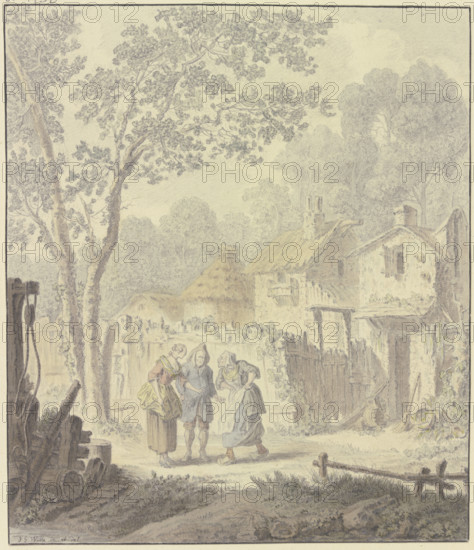 Argument scene with a country lady on the village street, c1740-1800. Creator: Johann Georg Wille.