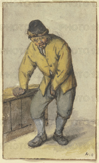 Standing farmer from the front, unbuttoning his trousers, after 1670. Creator: Adriaen van Ostade.