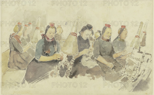 Spinning room in Schwalm, 1895. Creator: Jacob Happ.