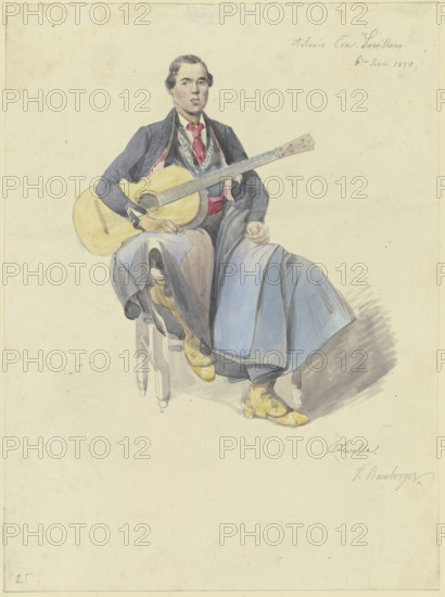 Spaniard with guitar, 1850. Creator: Fritz Bamberger.