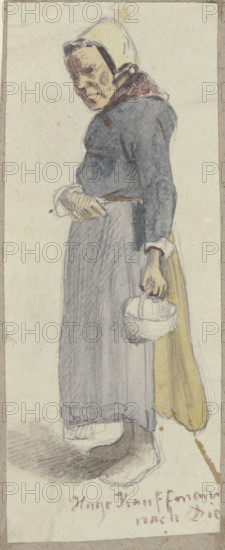Old woman with basket, 1860. Creator: Hugo Kauffmann.