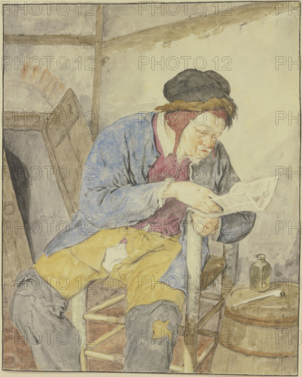 Man reading a newspaper, 1688.  Creator: Cornelis Dusart.