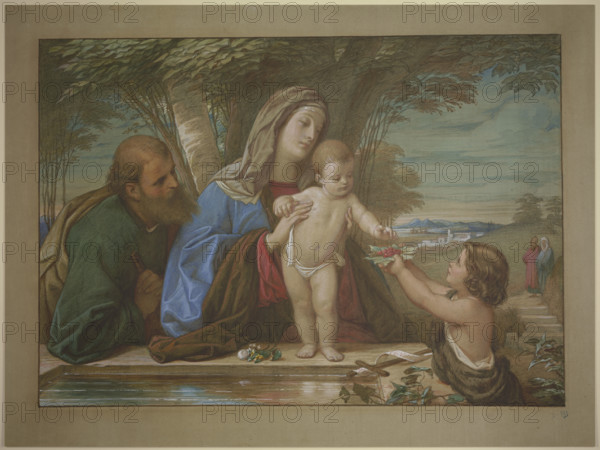 Madonna della Fontana: The Holy Family with the infant John the Baptist at a spring, 1854. Creator: Eduard von Steinle.