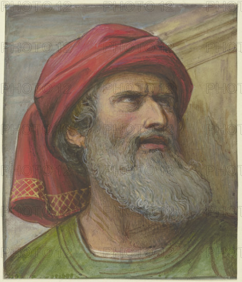 Head of an upward-looking man with a turban, c1830-1880. Creator: Eduard von Steinle.