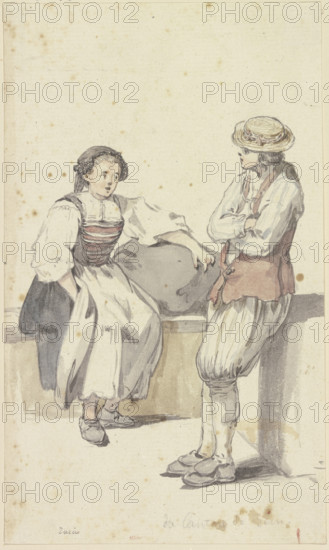Young peasant couple in Zurich, the girl sitting, the farmer standing, c1771-1772. Creator: Georg Melchior Kraus.