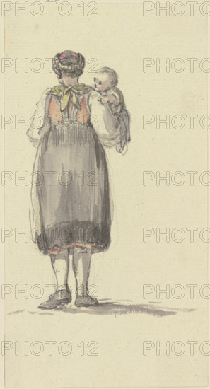 Standing young peasant woman, with a child in her arms, seen from behind, c1771-1772. Creator: Georg Melchior Kraus.
