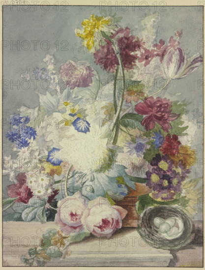 Bouquet, with a bird's nest with eggs. Creator: Paul Theodor van Brussel.