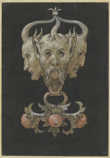Three sayrtyr masks, 1887. Creator: Hans Thoma.