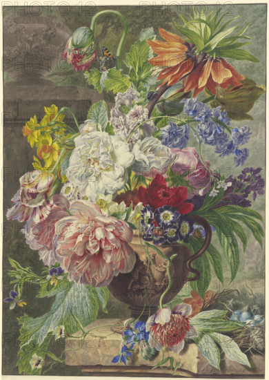 Still Life with Bouquet of Flowers and Bird’s Nest, (1780?). Creator: Wybrand Hendriks.
