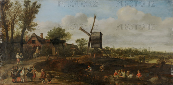 River Landscape with Windmill and boats, 1625. Creator: Jan van Goyen.