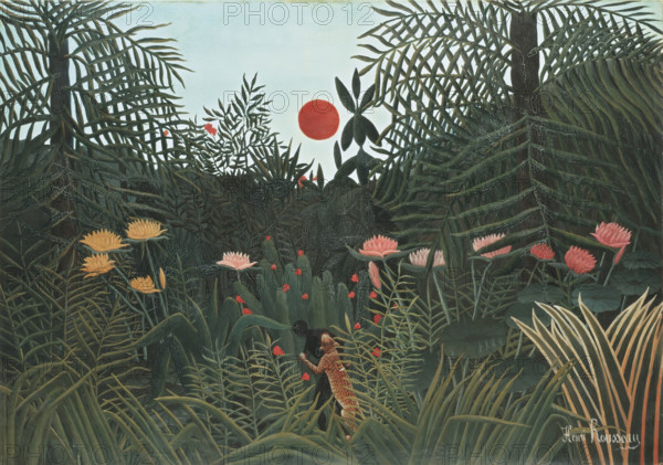 Virgin forest with sunset, 1909. Creator: Henri Rousseau.