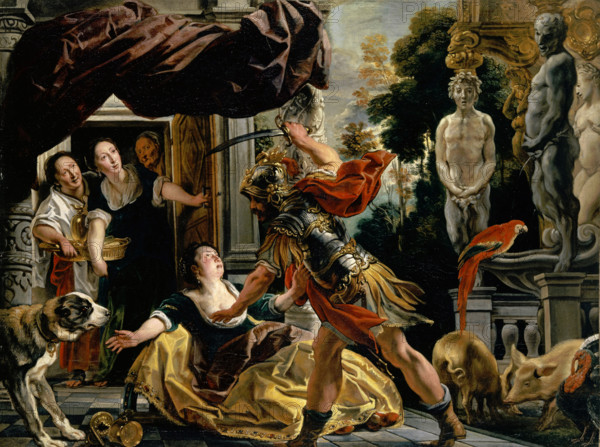 Odysseus threatens Circe, 1635. Creator: Jacob Jordaens I.