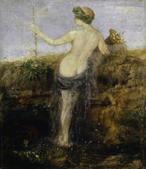 Nymphe with Horn of Plenty, 1866. Creator: Arnold Bocklin.