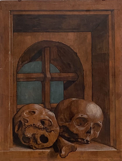 Two skulls in a window niche, 1520. Creator: Hans Holbein the Younger.