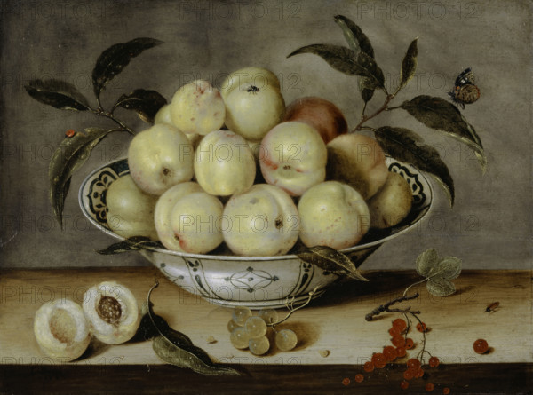 Still Life with Peaches in a Chinese Porcelain Bowl, 1638. Creator: Isaak Soreau.