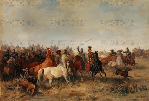Ulans rob Honved-Hussars a Herd of Horses, 1864. Creator: Franz Adam.