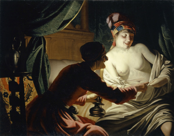 Flea Hunting in the Candlelight, 1650. Creator: Gerrit van Honthorst.