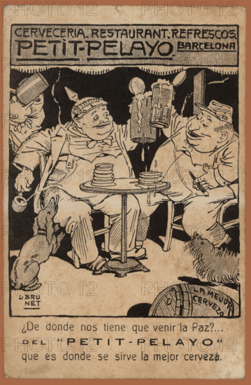 Postcard advertising the Bar Petit-Pelayo, Barcelona, Spain, 1920s. Creator: Llorenç Brunet Torroll.