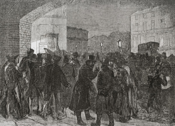 Franco-Prussian War (1870-1871): Aspect of the city of Marseille on receiving telegrams..., 1870.  Creator: Ovejero.