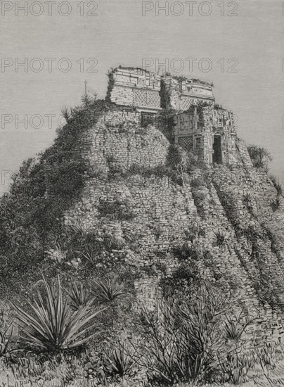 Pyramid of the Magician, also called House of the Dwarf, Uxmal, Mexico, 1892.  Creator: Unknown.
