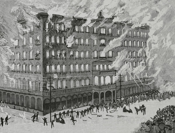 Newhall House Hotel Fire, Wisconsin,  Milwaukee, United States, 1883.  Creator: Unknown.