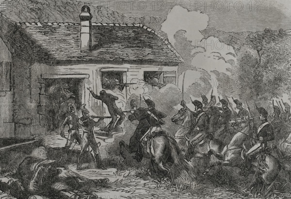 Franco-Prussian War (1870-71): Skirmish between French hussars and...Baden army...,1870.  Creator: Unknown.