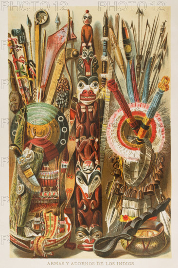 Weapons, utensils and ornaments of American Indians, 1892.  Creator: Unknown.