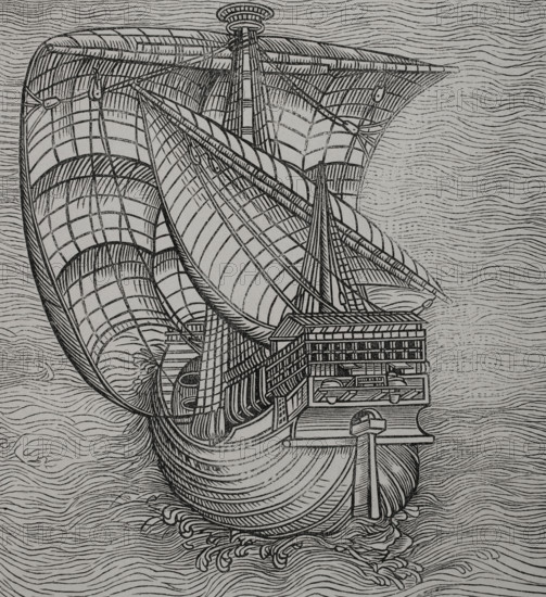 Lateen sail caravel, late 15th-century ship, 1892.  Creator: Unknown.