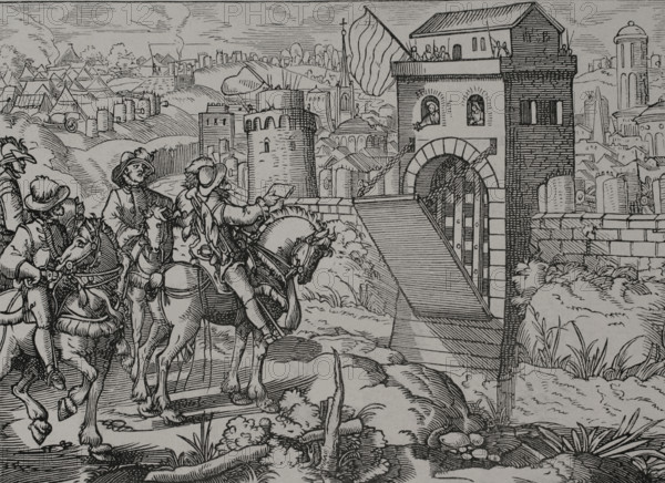 Siege of a town by a feudal army, 1575, (1877).  Creator: Unknown.