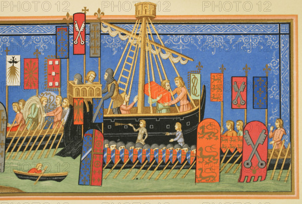 Embarkation of knights of the Order of the Holy Spirit to the Holy Land, Crusades, 1877.   Creator: Unknown.