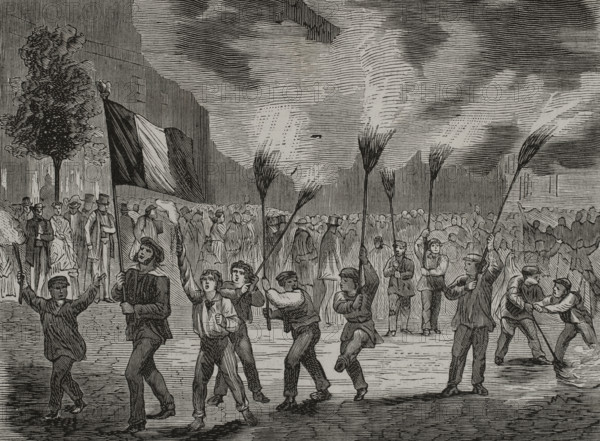 Pro-war demonstration in Paris, 16 July 1870. The French parliament voted to declare war on Prussia. Creator: Unknown.