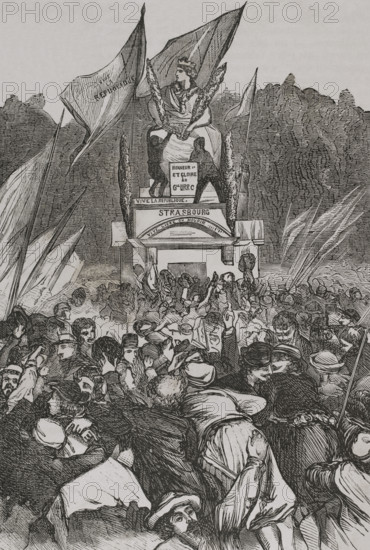Franco-Prussian War (1870-1871): Demonstration in favour of the defenders of Strasbourg, Paris,1870. Creator: Unknown.