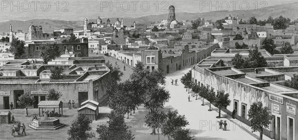 Panoramic view of the city of Querétaro, Mexico, 1883.  Creator: Manuel Nao.