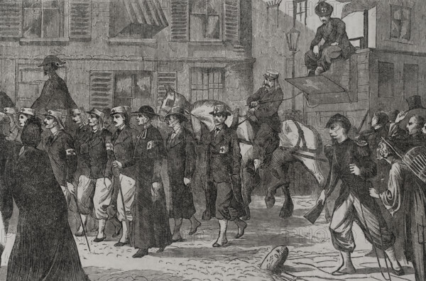 Franco-Prussian War (1870-1871): French press ambulance corps passing through Rheims, 1870. Creator: Unknown.